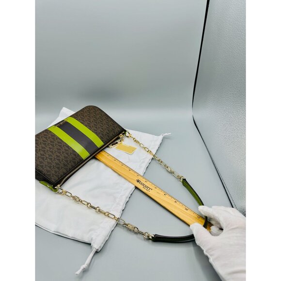 Michael Kors Meadow Green Empire Contrast Medium Chain Pouchette Shoulder Bag - Picture 13 of 16